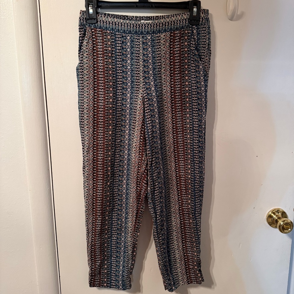 Women’s Aztec Patterned Elastic-Waist Pants - Blue & Brown